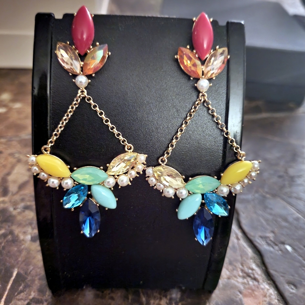 Lulu Frost Signed Crystal Dangle Chandelier Earri… - image 1